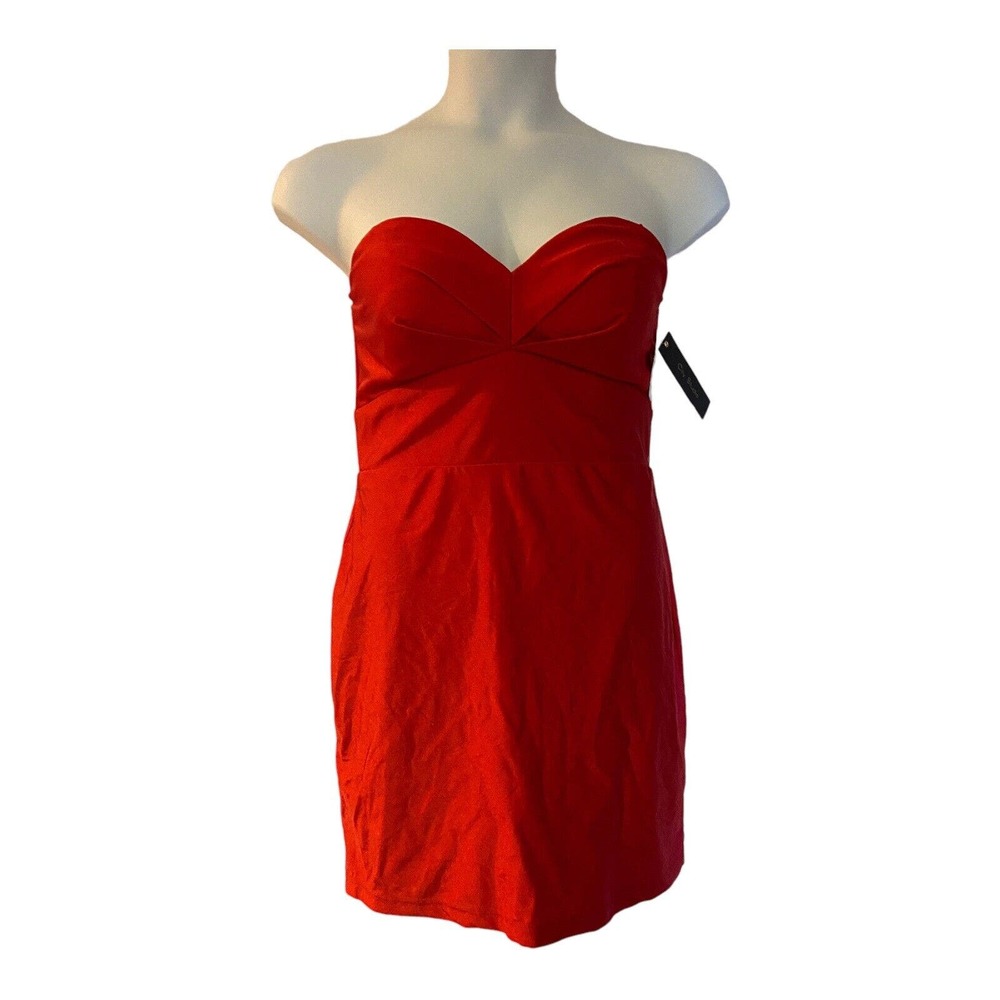City Studio Stretchy Sweetheart Bodice Strapless Red Cocktail Party Prom Dress - Picture 4 of 13